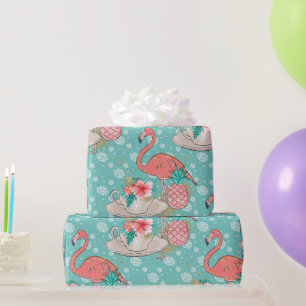Flamingo Tropical Pink Birds Girls Birthday Wrapping Paper