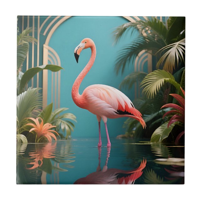 Flamingo Tropical Reflection Tile (Front)
