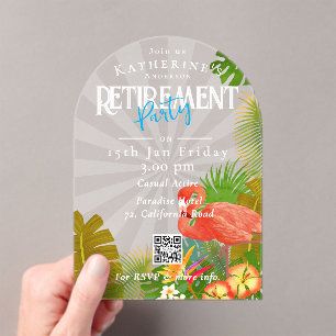 Flamingo Tropical Retirement Acrylic Invitations