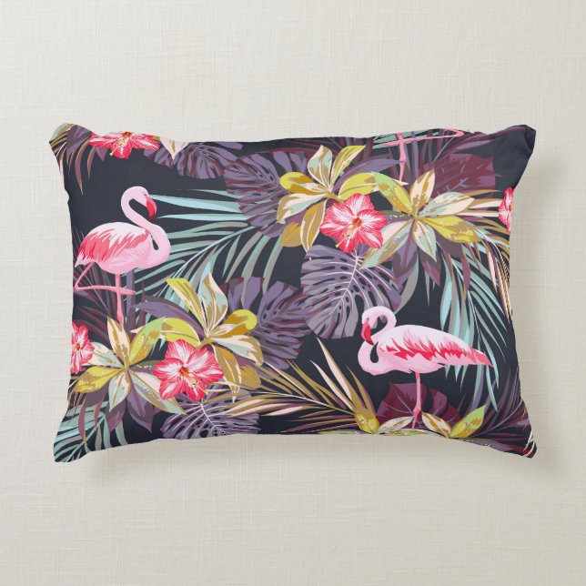 Flamingo Tropical: Summer Seamless Pattern Accent Pillow (Front)