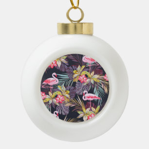 Flamingo Tropical: Summer Seamless Pattern Ceramic Ball Christmas Ornament