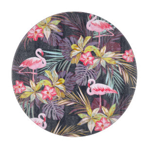 Flamingo Tropical: Summer Seamless Pattern Cutting Board