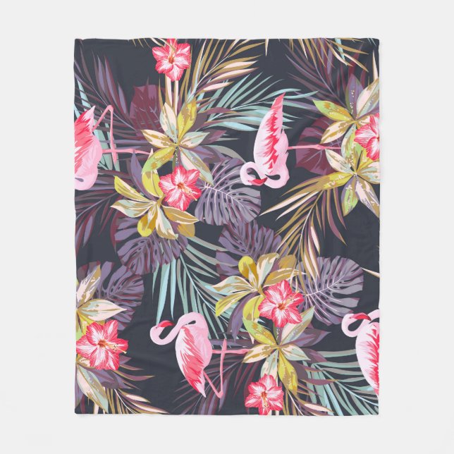 Flamingo Tropical: Summer Seamless Pattern Fleece Blanket (Front)