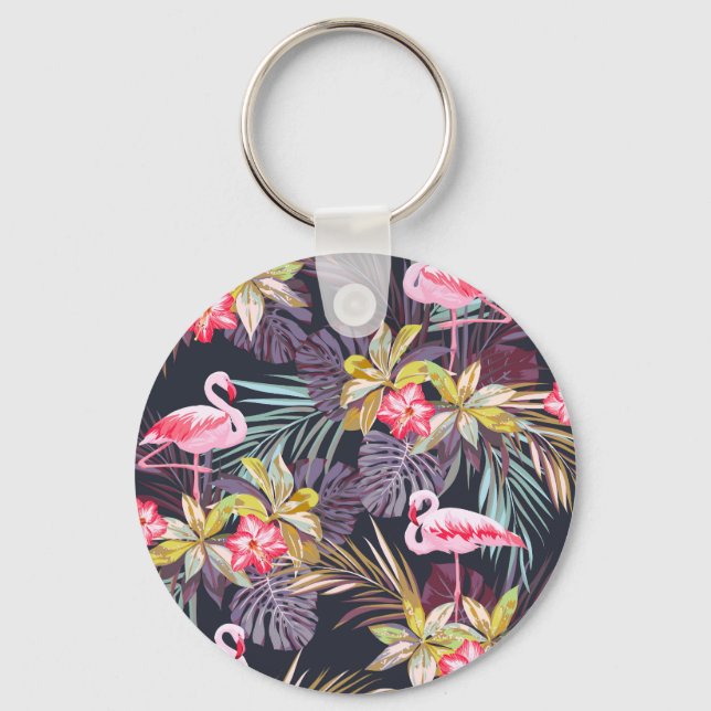 Flamingo Tropical: Summer Seamless Pattern Keychain (Front)