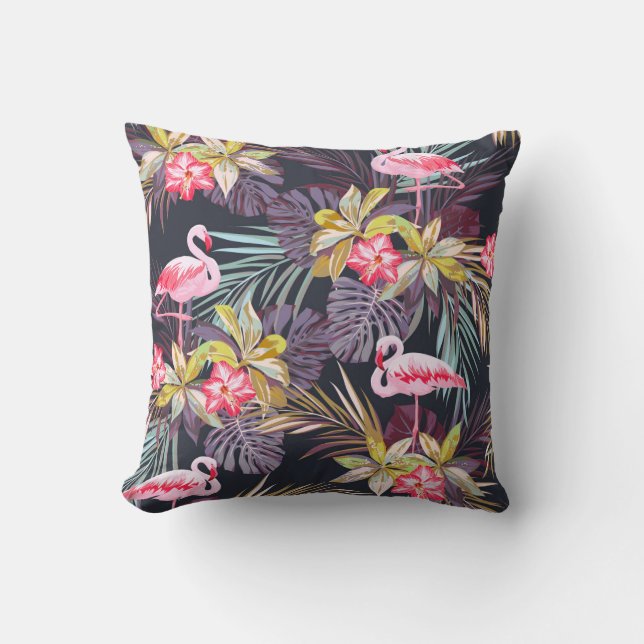 Flamingo Tropical: Summer Seamless Pattern Throw Pillow (Front)