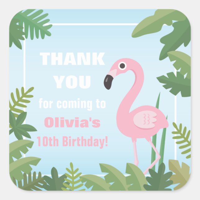 Flamingo Tropical Summer Thank You Stickers (Front)