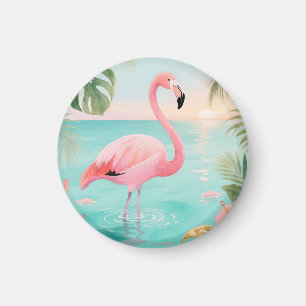 Flamingo Tropical Sunset Watercolor Magnet