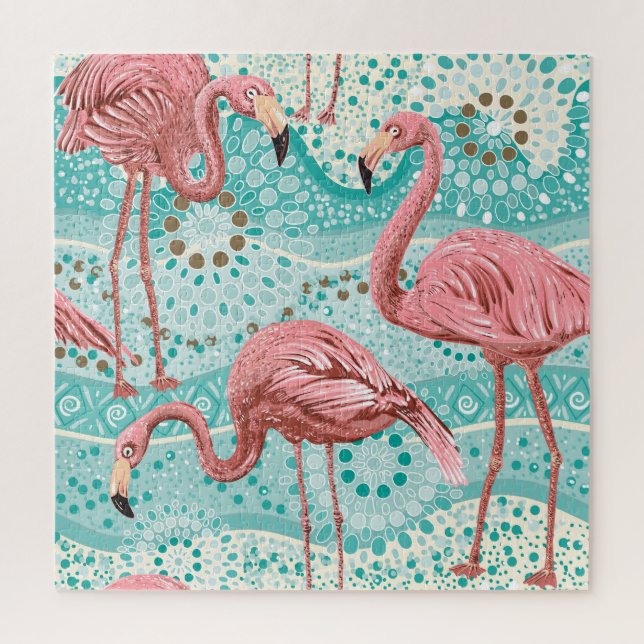 Flamingo Tropical: Vintage Floral Wallpaper Jigsaw Puzzle (Vertical)