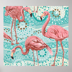 Flamingo Tropical: Vintage Floral Wallpaper Poster