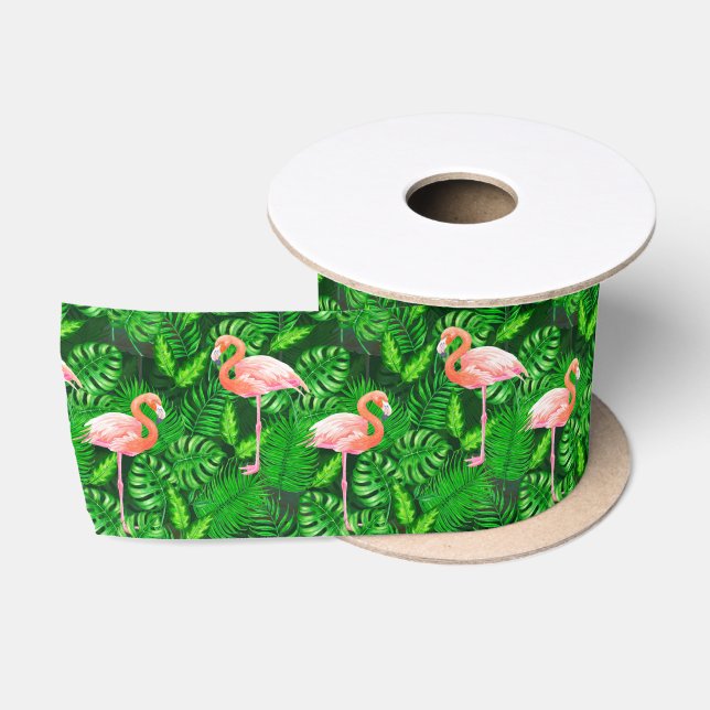 Flamingo tropical watercolor satin ribbon (Spool)