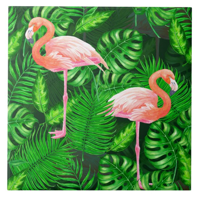 Flamingo tropical watercolor tile (Front)