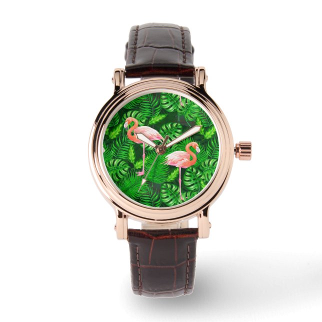 Flamingo tropical watercolor watch (Front)