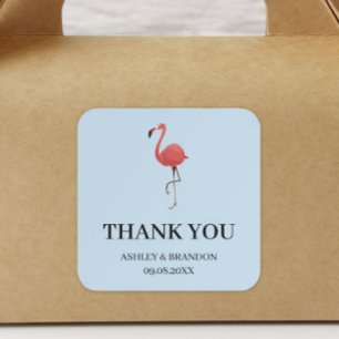 Flamingo Tropics Blue and Pink Wedding Thank You Square Sticker