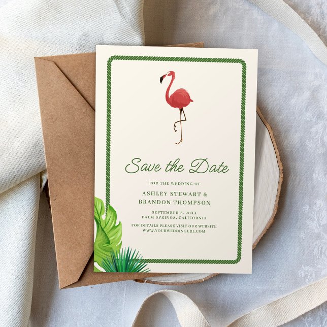 Flamingo Tropics Coastal Wedding Save the Date Invitation (Creator Uploaded)