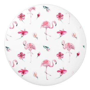 Flamingo Tropics Summer Island Chic Hibiscus Pink Ceramic Knob