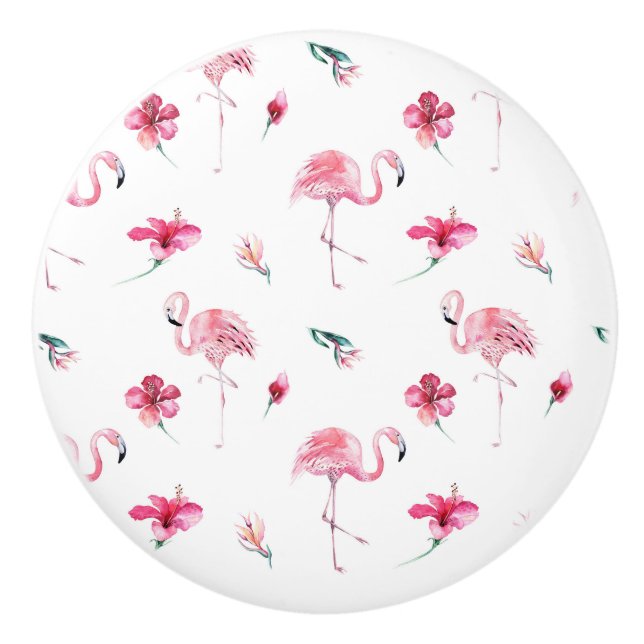 Flamingo Tropics Summer Island Chic Hibiscus Pink Ceramic Knob (Front)