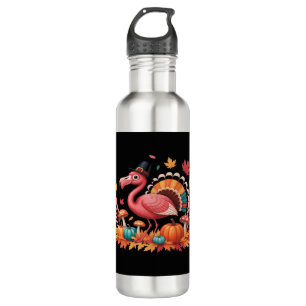 Flamingo Turkey Cute Flamingo Turkey Fall Leaf Tha 710 Ml Water Bottle