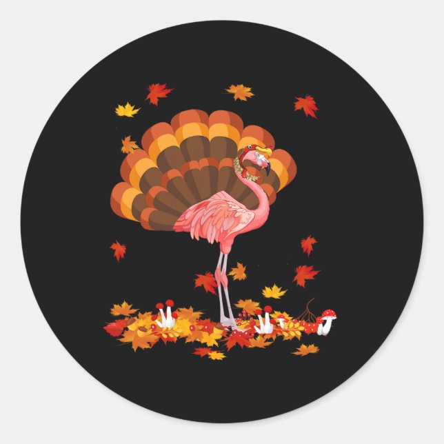 Flamingo Turkey Cute Flamingo Turkey Fall Leaf Tha Classic Round Sticker (Front)
