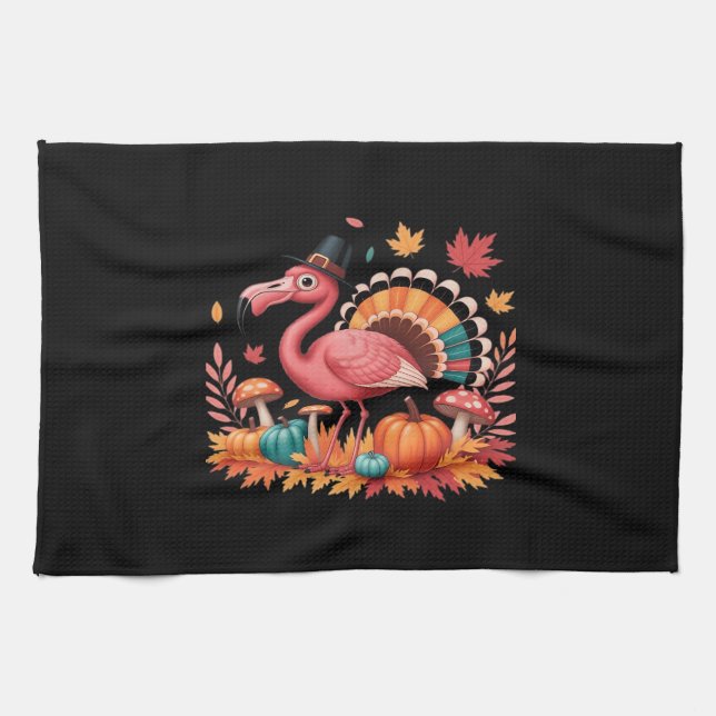 Flamingo Turkey Cute Flamingo Turkey Fall Leaf Tha Kitchen Towel (Horizontal)