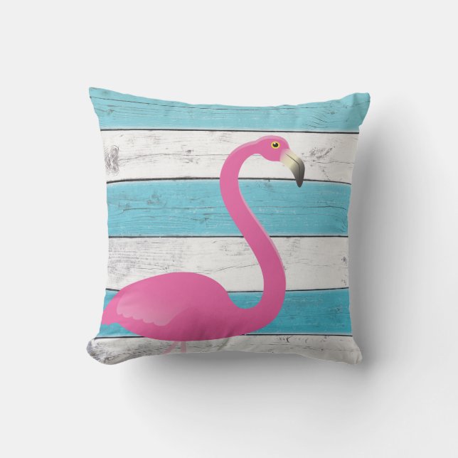Flamingo Turquoise & White Striped Outdoor Pillow (Front)