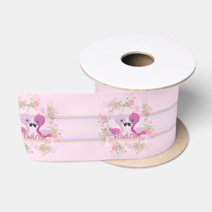 Flamingo Twins for Baby Girls Satin Ribbon
