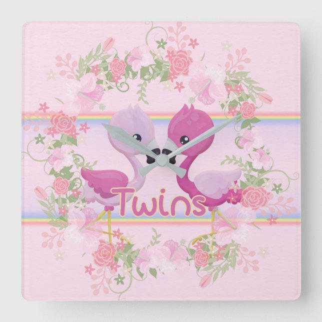 Flamingo Twins Time Square Wall Clock (Front)