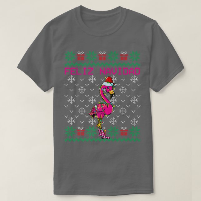 Flamingo Ugly Christmas Sweater Feliz Navidad  (Design Front)