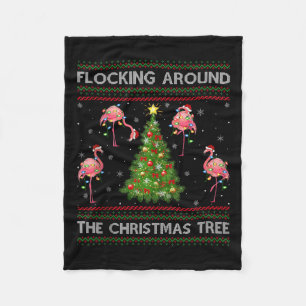 Flamingo Ugly Christmas Sweater Style Flamingo Bir Fleece Blanket