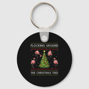 Flamingo Ugly Christmas Sweater Style Flamingo Bir Keychain
