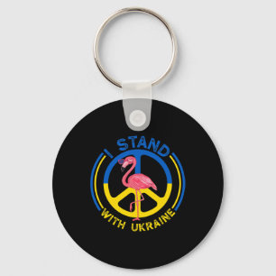 Flamingo Ukraine I Stand With Ukraine Flag Support Keychain