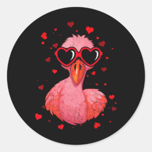 Flamingo Valentine Sungles Heart Cute Lovers  Classic Round Sticker