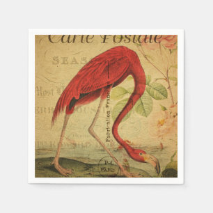 Flamingo Vintage Postcard Painting Napkin