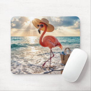 Flamingo Walking In Ocean Surf Mouse Pad