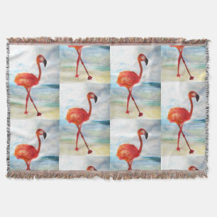 Flamingo Watercolor Art Throw Blanket