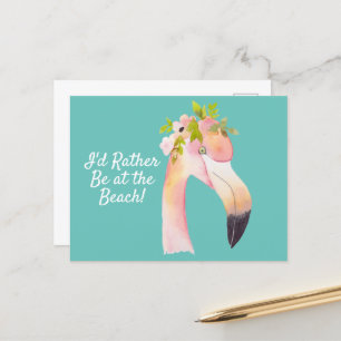 Flamingo watercolor - at the beach postcard