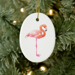 Flamingo watercolor ceramic ornament