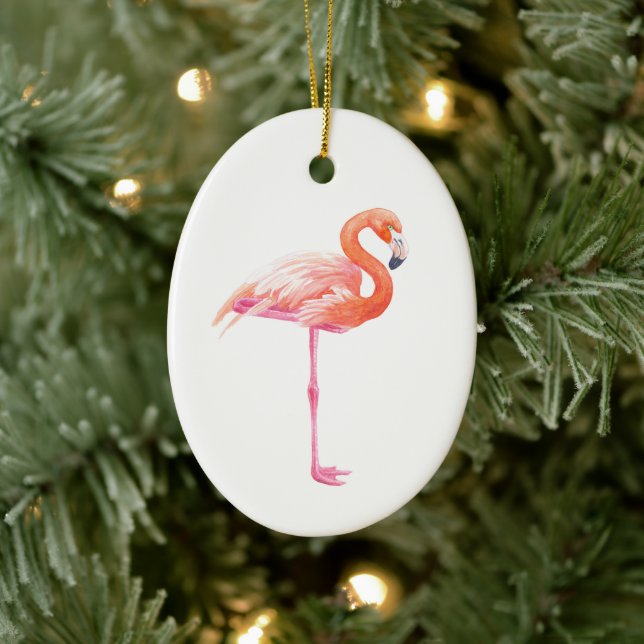 Flamingo watercolor ceramic ornament (Tree)