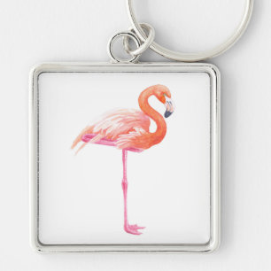 Flamingo watercolor keychain