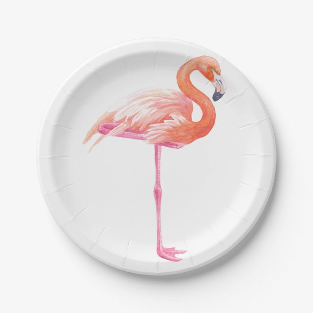 Flamingo watercolor paper plate (Front)