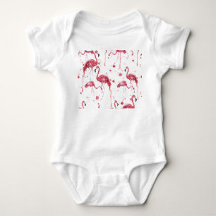 Flamingo watercolor pattern, vibrant design. baby bodysuit