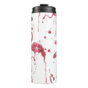 Flamingo watercolor pattern, vibrant design. thermal tumbler