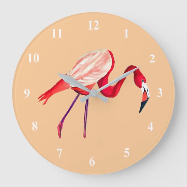 Flamingo watercolor pretty art large clock (Front)