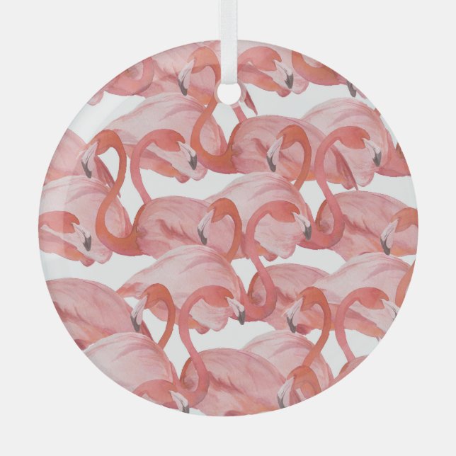 Flamingo Watercolor: Seamless Pattern Glass Ornament (Front)