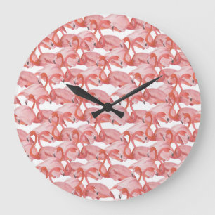 Flamingo Watercolor: Seamless Small Pattern Large Clock