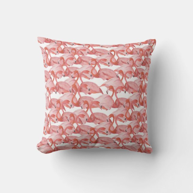 Flamingo Watercolor: Seamless Small Pattern Throw Pillow (Front)