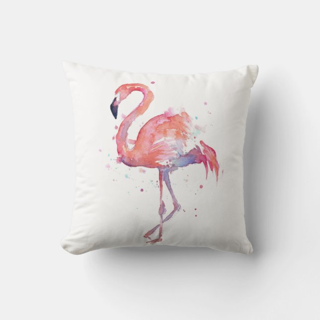 Flamingo Watercolor Throw Pillow (Front)