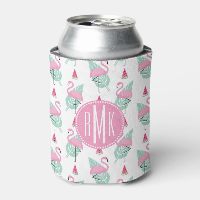 Flamingo & Watermelon Pastel Pattern Can Cooler (Can Front)
