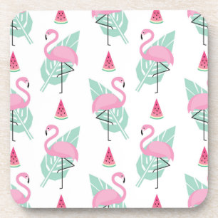 Flamingo & Watermelon Pastel Pattern Coaster