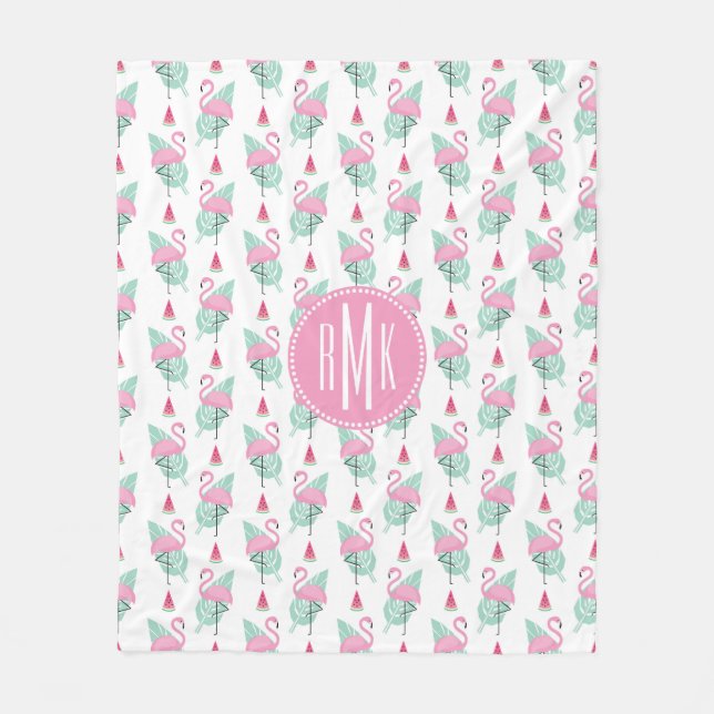 Flamingo & Watermelon Pastel Pattern Fleece Blanket (Front)