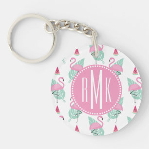 Flamingo & Watermelon Pastel Pattern Keychain